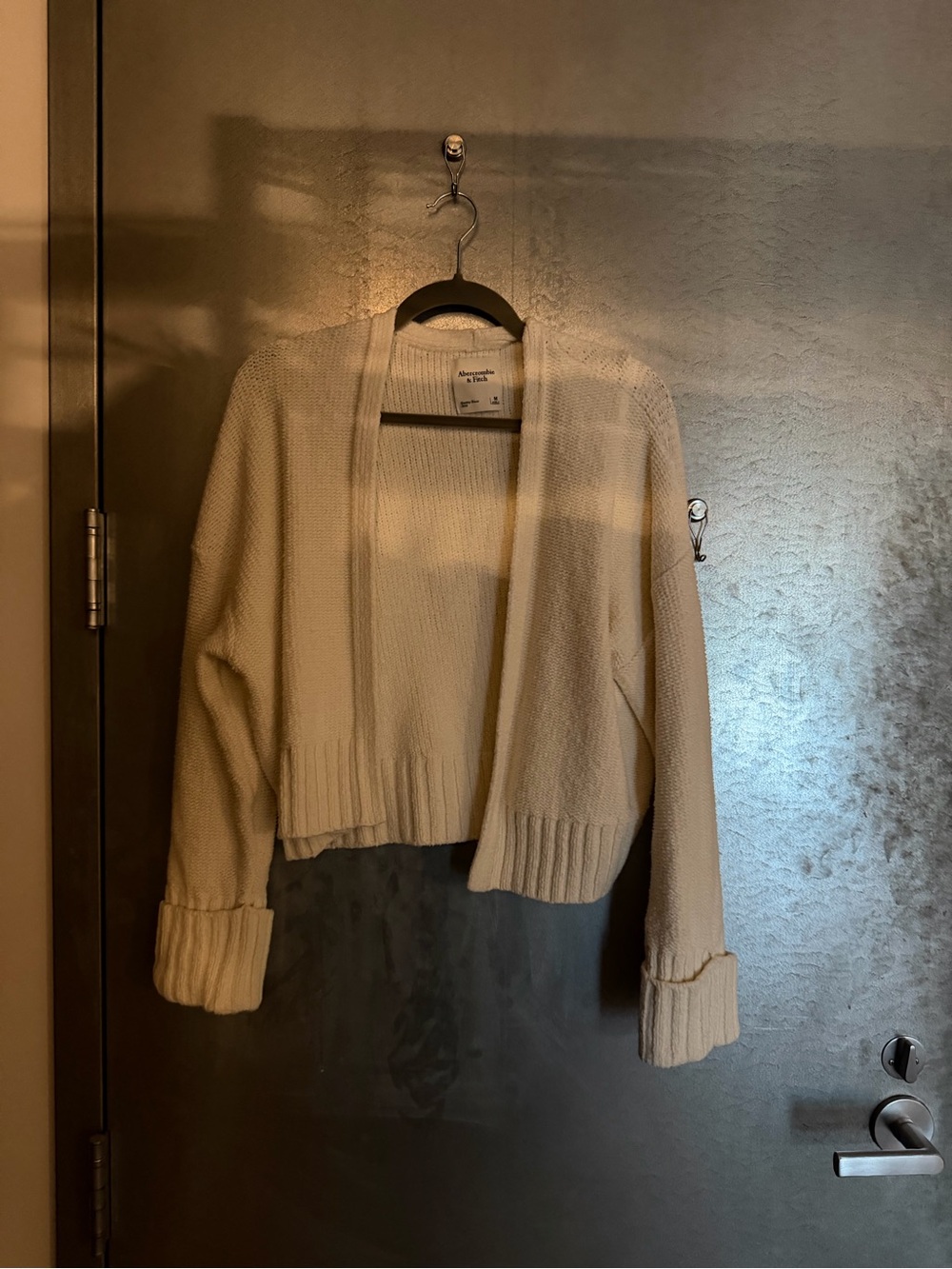 Abercrombie & Fitch Cream Open-Front Cropped Cardigan